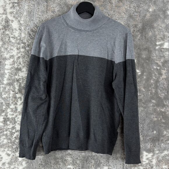 Calvin Klein Womens Size M Colorblock 2 Tone Turtle Neck Sweater Gray Long Sleev - Picture 1 of 6